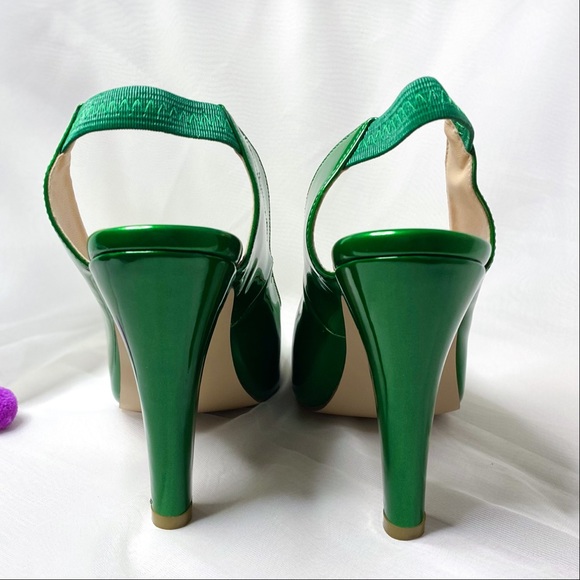 Leather Slingback Heel Square Toe Chunky Pumps - Picture 5 of 5